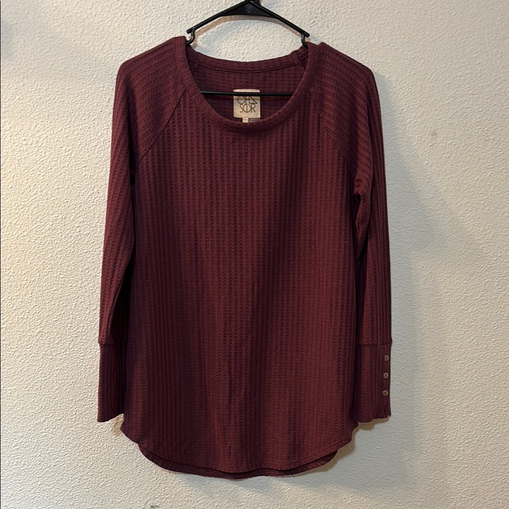 Chaser Red Waffleknit Buttoned Blouse